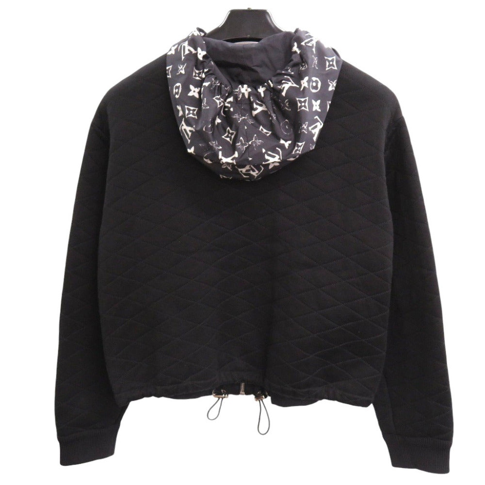 美品 ルイ ヴィトン キルテッド ジップアップ フーディー 1A84CG コットン ナイロン ブラック アウター ジャケット LV 1721【中古】LOUIS VUITTON