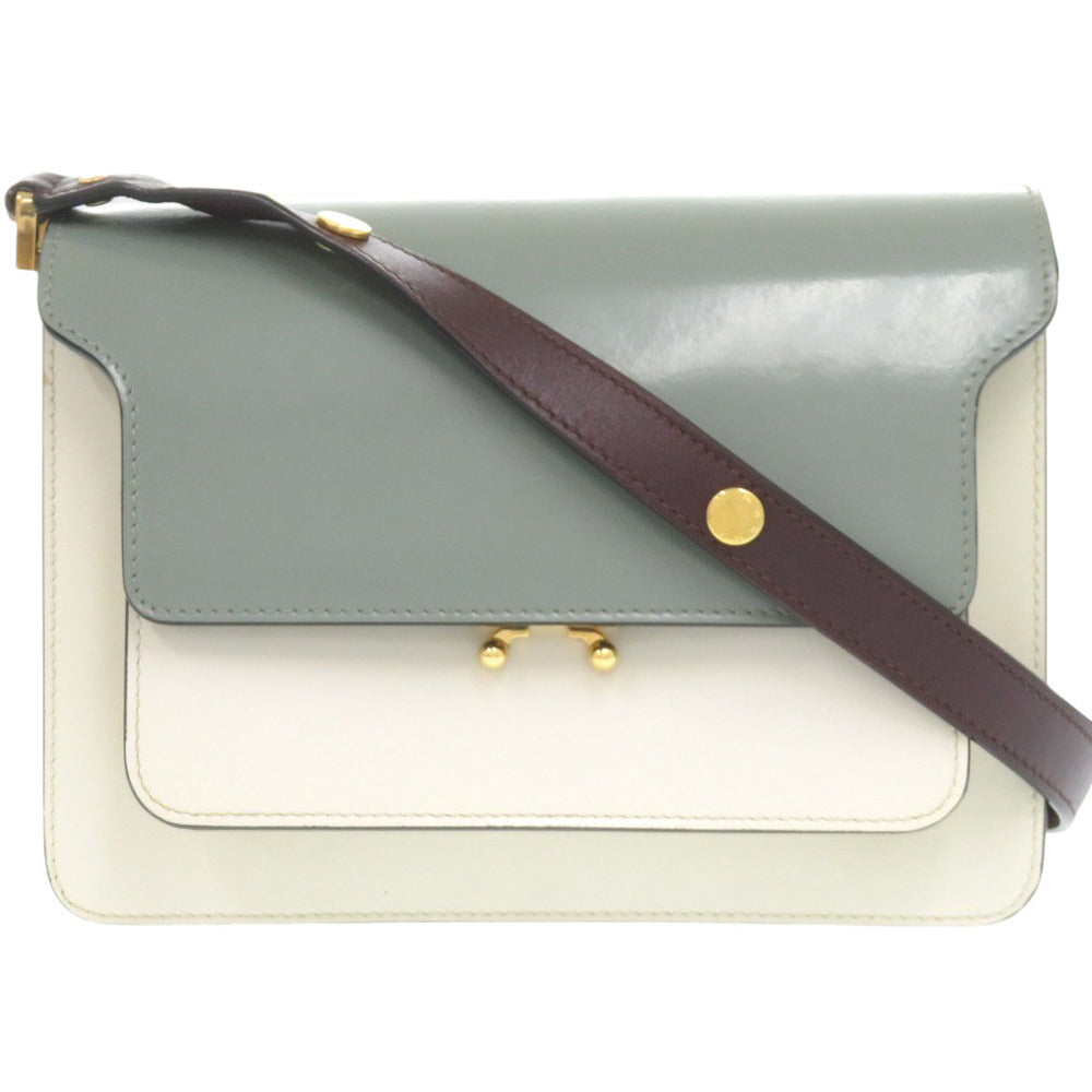 マルニ 2WAY トランク レザー カーキ/ホワイト ショルダーバッグ 1761【中古】MARNI
