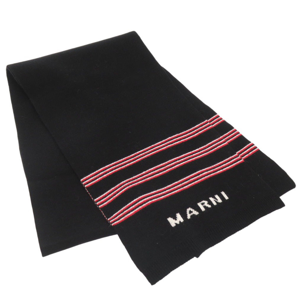 新品同様 マルニ ロゴ ストライプ ニット ストール エンドリブ編み M01284 M00SZ OM345 マフラー ブラック 1802【中古】MARNI