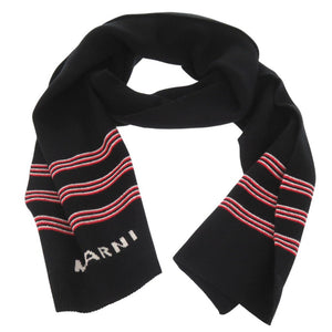 新品同様 マルニ ロゴ ストライプ ニット ストール エンドリブ編み M01284 M00SZ OM345 マフラー ブラック 1802【中古】MARNI