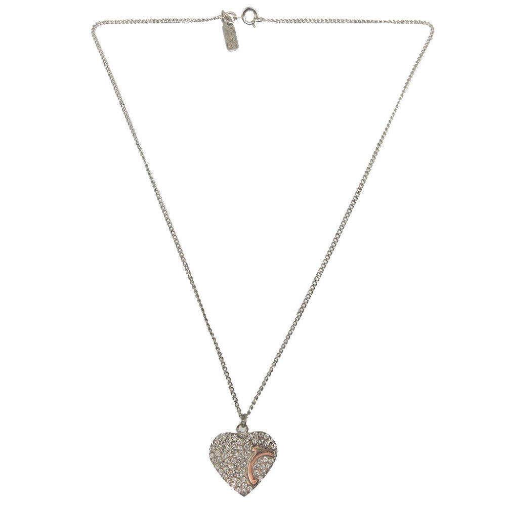 美品 サルヴァトーレ フェラガモ ガンチーニ ハート ラインストーン メタル シルバー ネックレス 1808【中古】Salvatore Ferragamo
