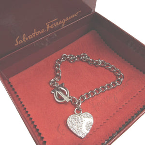美品 サルヴァトーレ フェラガモ ガンチーニ ハート メタル シルバー ブレスレット 1809【中古】Salvatore Ferragamo