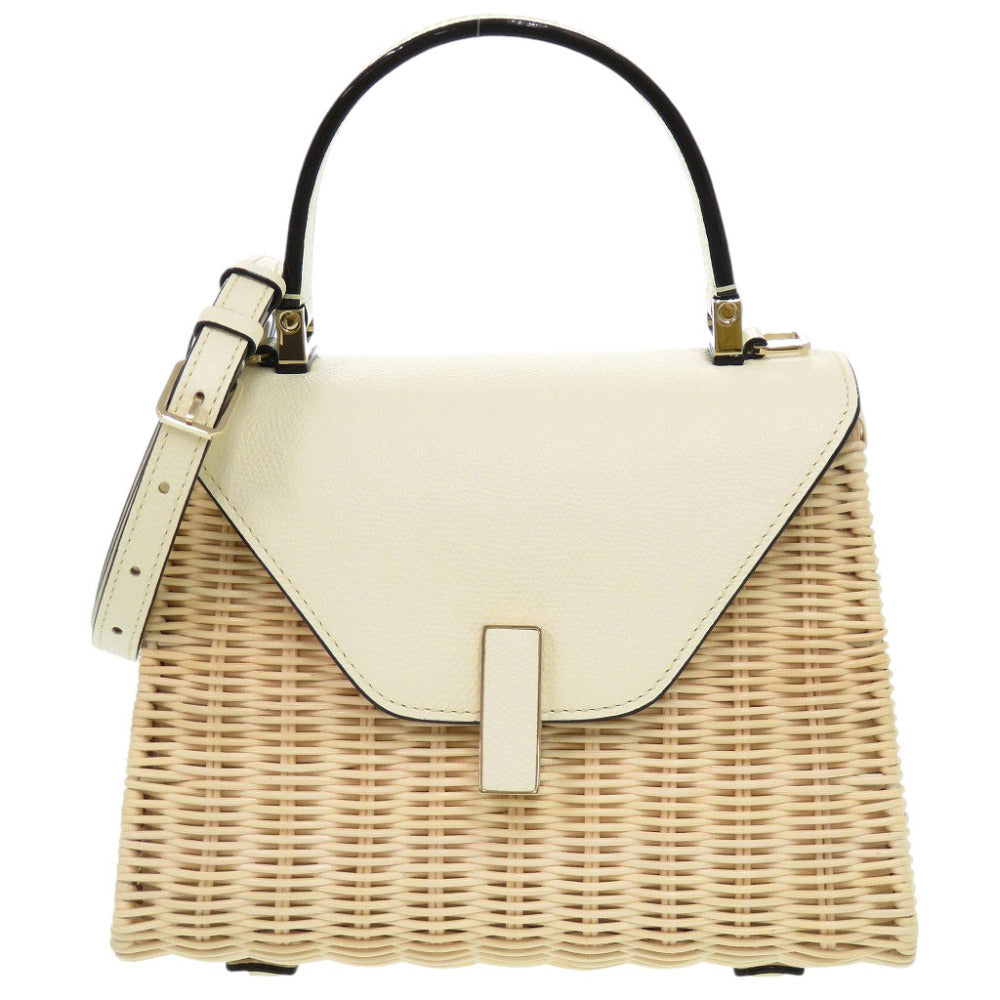 未使用品 ヴァレクストラ ミニ イジィデ ウィッカー レザー ストロー ベージュ ホワイト 2WAY ハンドバッグ 1830【中古】Valextra