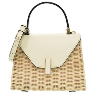 未使用品 ヴァレクストラ ミニ イジィデ ウィッカー レザー ストロー ベージュ ホワイト 2WAY ハンドバッグ 1830【中古】Valextra