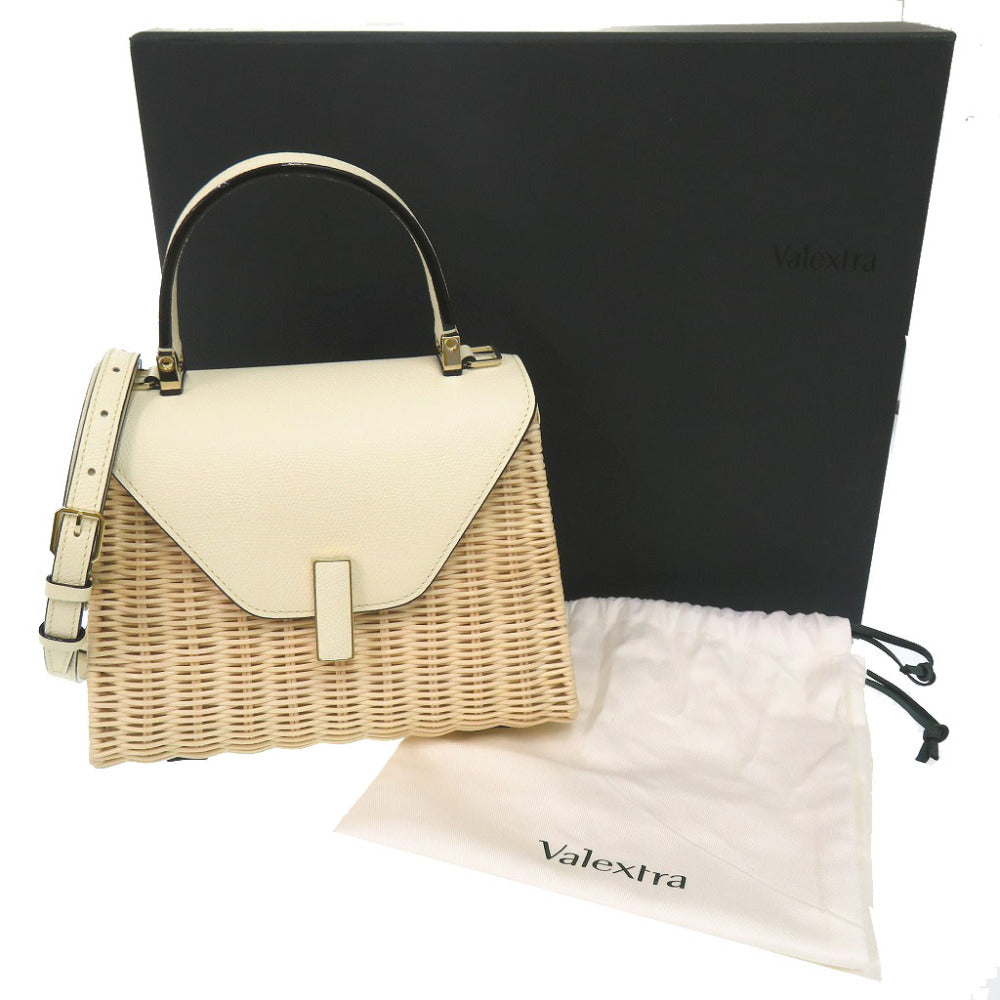 未使用品 ヴァレクストラ ミニ イジィデ ウィッカー レザー ストロー ベージュ ホワイト 2WAY ハンドバッグ 1830【中古】Valextra