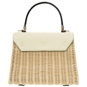 未使用品 ヴァレクストラ ミニ イジィデ ウィッカー レザー ストロー ベージュ ホワイト 2WAY ハンドバッグ 1830【中古】Valextra