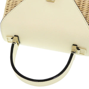 未使用品 ヴァレクストラ ミニ イジィデ ウィッカー レザー ストロー ベージュ ホワイト 2WAY ハンドバッグ 1830【中古】Valextra