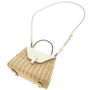 未使用品 ヴァレクストラ ミニ イジィデ ウィッカー レザー ストロー ベージュ ホワイト 2WAY ハンドバッグ 1830【中古】Valextra