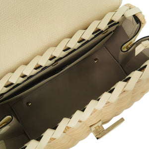 未使用品 ヴァレクストラ ミニ イジィデ ウィッカー レザー ストロー ベージュ ホワイト 2WAY ハンドバッグ 1830【中古】Valextra