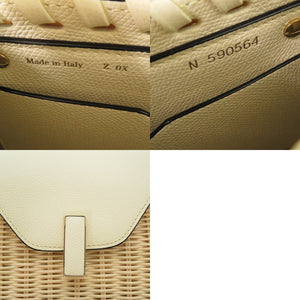 未使用品 ヴァレクストラ ミニ イジィデ ウィッカー レザー ストロー ベージュ ホワイト 2WAY ハンドバッグ 1830【中古】Valextra