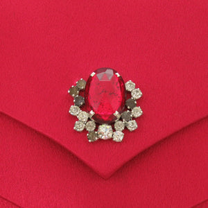 新品同様 イヴ サンローラン ヴィンテージ サテン ストーン レッド クラッチバッグ 赤 1955【中古】YVES SAINT LAURENT