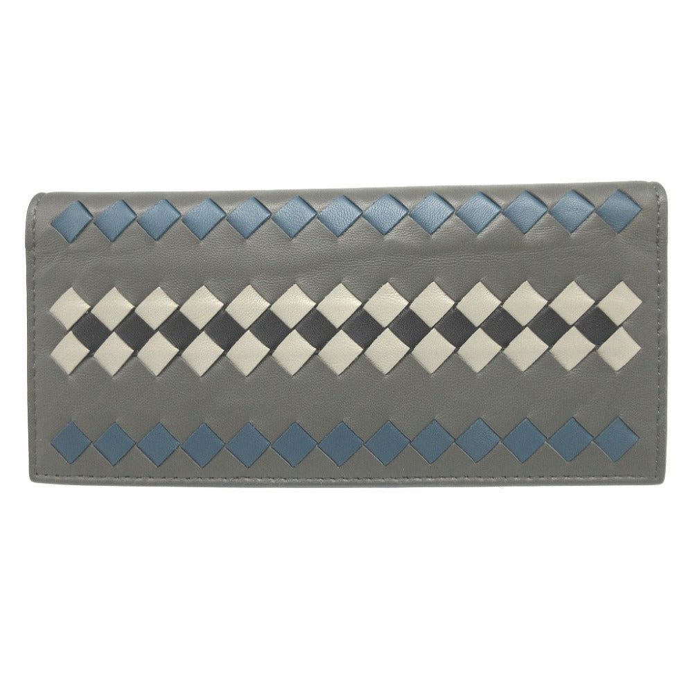 新品同様 ボッテガヴェネタ イントレチャート レザー グレー 長財布 札入れ 1958【中古】BOTTEGA VENETA