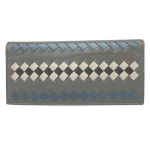 新品同様 ボッテガヴェネタ イントレチャート レザー グレー 長財布 札入れ 1958【中古】BOTTEGA VENETA