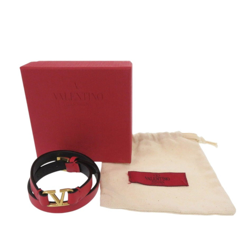 美品 ヴァレンティノ・ガラヴァーニ Vロゴ ダブルブレスレット レザー レッド 赤 1992【中古】Valentino Garavani