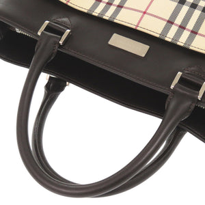 美品 バーバリー ノバチェック キャンバス レザー ベージュ ハンドバッグ 2010【中古】BURBERRY
