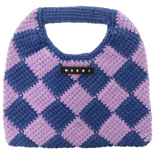 美品 マルニ ダイアモンドクロシェ かぎ針編み M00995 M00RP アクリル ブルー/パープル ハンドバッグ 青 紫 2021【中古】MARNI