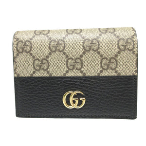 新品同様 グッチ GGマーモント 658610 GGスプリーム レザー ベージュ ブラック 黒 2つ折り財布 財布 2025【中古】GUCCI