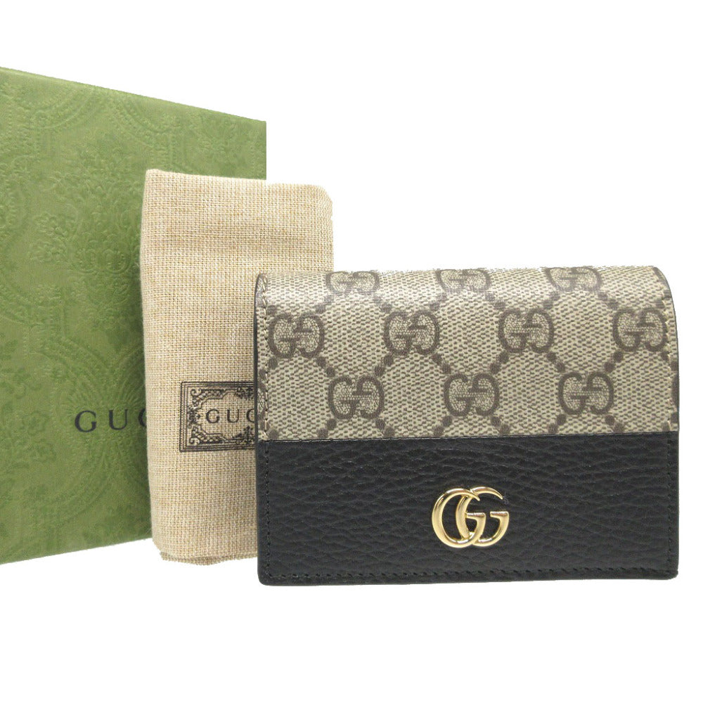 新品同様 グッチ GGマーモント 658610 GGスプリーム レザー ベージュ ブラック 黒 2つ折り財布 財布 2025【中古】GUCCI