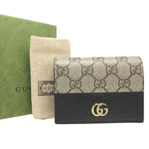 新品同様 グッチ GGマーモント 658610 GGスプリーム レザー ベージュ ブラック 黒 2つ折り財布 財布 2025【中古】GUCCI