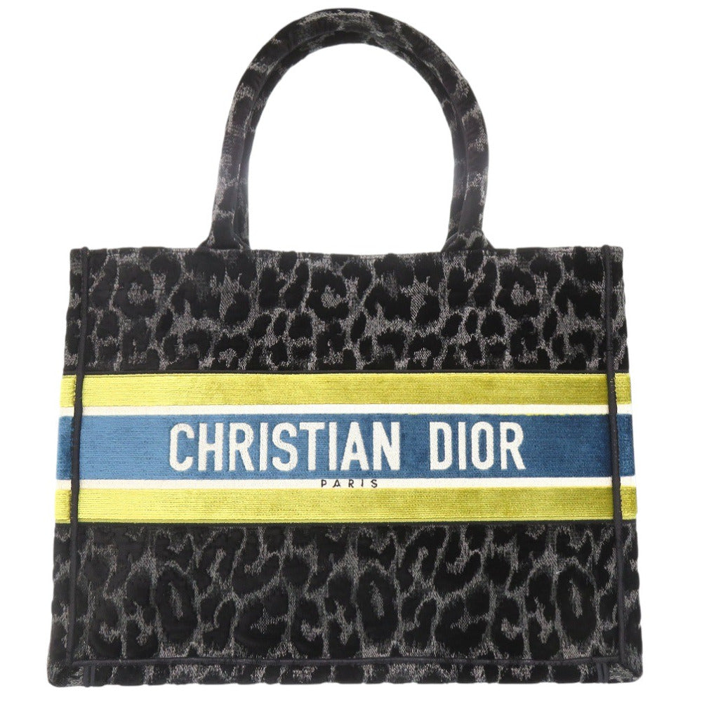 美品 クリスチャンディオール ベロア レオパード ブックトート Mサイズ ベロア ブラック 0003【中古】Christian Dior