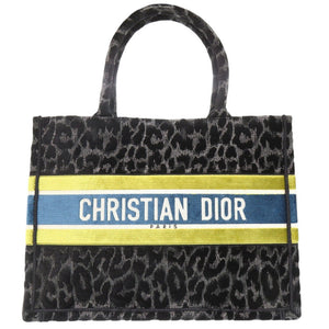 美品 クリスチャンディオール ベロア レオパード ブックトート Mサイズ ベロア ブラック 0003【中古】Christian Dior