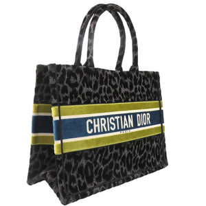 美品 クリスチャンディオール ベロア レオパード ブックトート Mサイズ ベロア ブラック 0003【中古】Christian Dior
