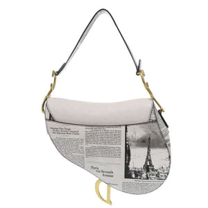 新品同様 クリスチャンディオール ニュースペーパー サドルバッグ レザー ブラック ホワイト 2wayハンドバッグ 黒 0020【中古】Christian Dior