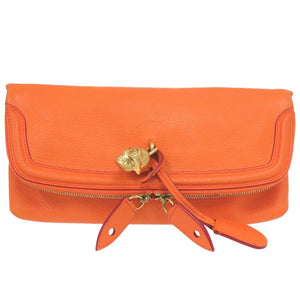 美品 アレキサンダーマックイーン スカル 装飾 クラッチバッグ ゴールド金具 レザー オレンジ 0029【中古】Alexander McQueen