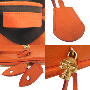 美品 アレキサンダーマックイーン スカル 装飾 クラッチバッグ ゴールド金具 レザー オレンジ 0029【中古】Alexander McQueen