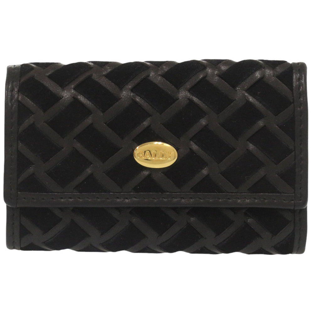 美品 バリー 3連キーケース レザー/スウェード ブラック キーケース 黒 0039【中古】BALLY