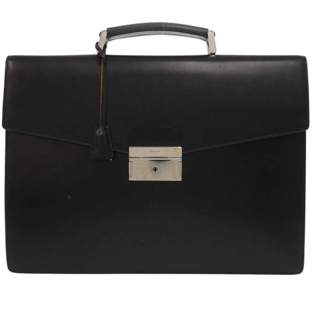美品 プラダ レザー ブラック ビジネスバッグ ブリーフケース 書類カバン 黒 0040【中古】PRADA