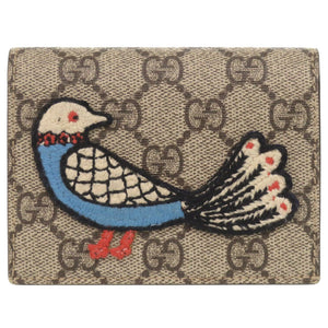 美品 グッチ 鳥 刺繍 456867 GGスプリーム ベージュ 二つ折り財布 0045【中古】GUCCI