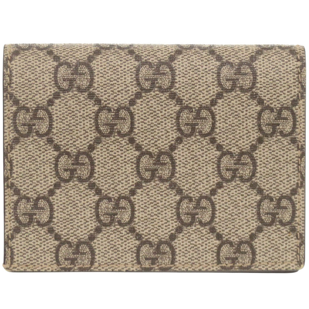 美品 グッチ 鳥 刺繍 456867 GGスプリーム ベージュ 二つ折り財布 0045【中古】GUCCI