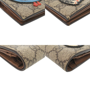 美品 グッチ 鳥 刺繍 456867 GGスプリーム ベージュ 二つ折り財布 0045【中古】GUCCI