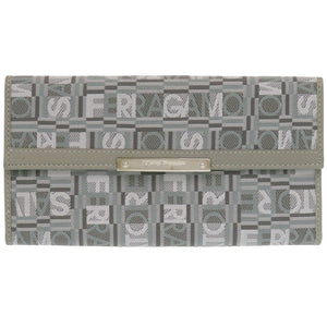 美品 サルヴァトーレフェラガモ JV-22 8249 レザー/キャンバス グレー 長財布 0072【中古】Salvatore Ferragamo