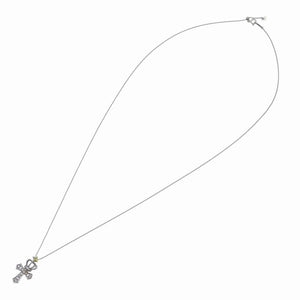 美品 クロス クラウン デザイン ダイヤ0.15ct イエローサファイア0.05ct K18WG ネックレス ホワイトゴールド ダイヤモンド ジュエリー 0099【中古】レディース