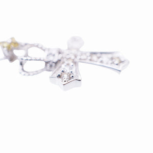 美品 クロス クラウン デザイン ダイヤ0.15ct イエローサファイア0.05ct K18WG ネックレス ホワイトゴールド ダイヤモンド ジュエリー 0099【中古】レディース