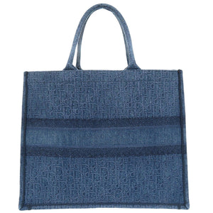 美品 クリスチャンディオール オブリーク ブックトート ラージ M1286ZWAL デニム ブルー トートバッグ 0150【中古】Christian Dior