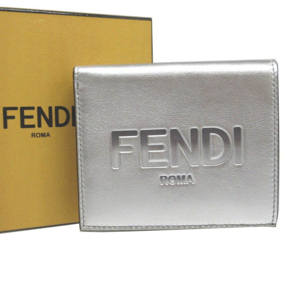 新品同様 フェンディ コンパクトウォレット 8M0468 レザー シルバー 2つ折り財布 財布 0162【中古】FENDI