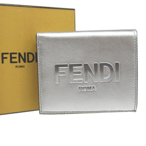 新品同様 フェンディ コンパクトウォレット 8M0468 レザー シルバー 2つ折り財布 財布 0162【中古】FENDI
