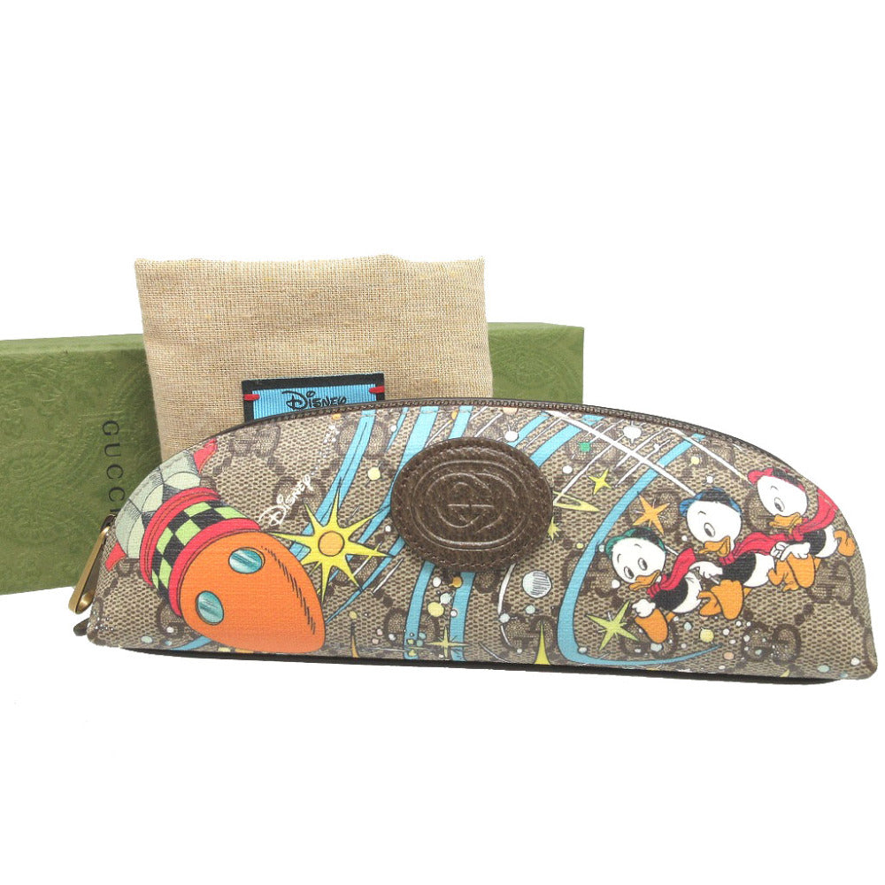未使用 グッチ 662129 ディズニーコラボ ドナルドダック GGスプリーム レザー ベージュ ブラウン 茶 筆箱 ペンケース 0167【中古】GUCCI