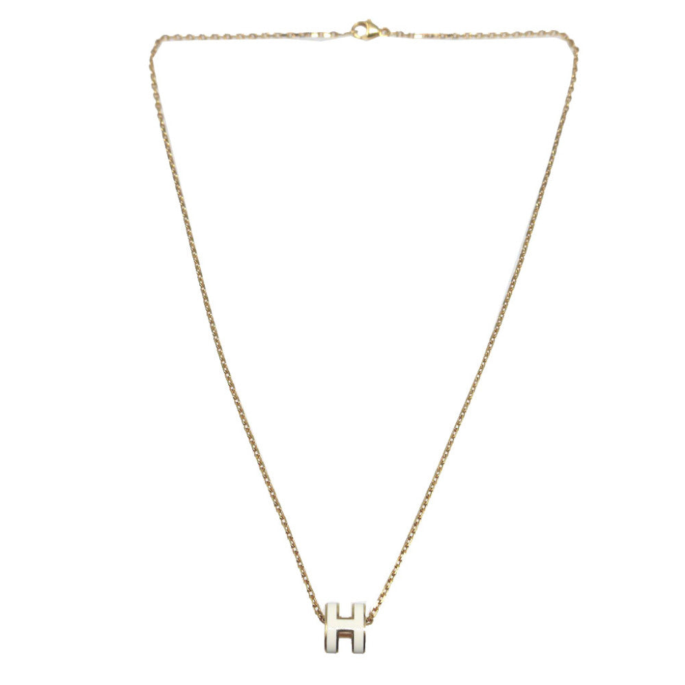 新品同様 エルメス ミニ ポップアッシュH メタル ホワイト 白 ゴールド ネックレス 0178【中古】HERMES