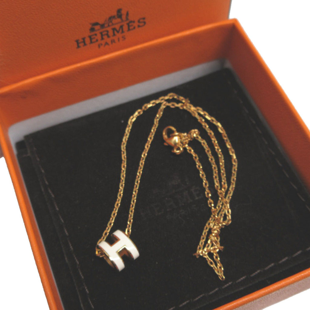 新品同様 エルメス ミニ ポップアッシュH メタル ホワイト 白 ゴールド ネックレス 0178【中古】HERMES