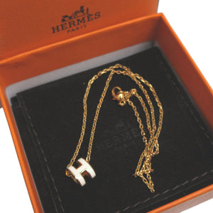 新品同様 エルメス ミニ ポップアッシュH メタル ホワイト 白 ゴールド ネックレス 0178【中古】HERMES
