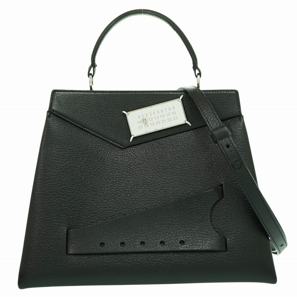 メゾン マルジェラ スナッチト ミディアム ショルダー ハンドバッグ レザー ブラック ストラップ 黒 0192【中古】Maison Margiela