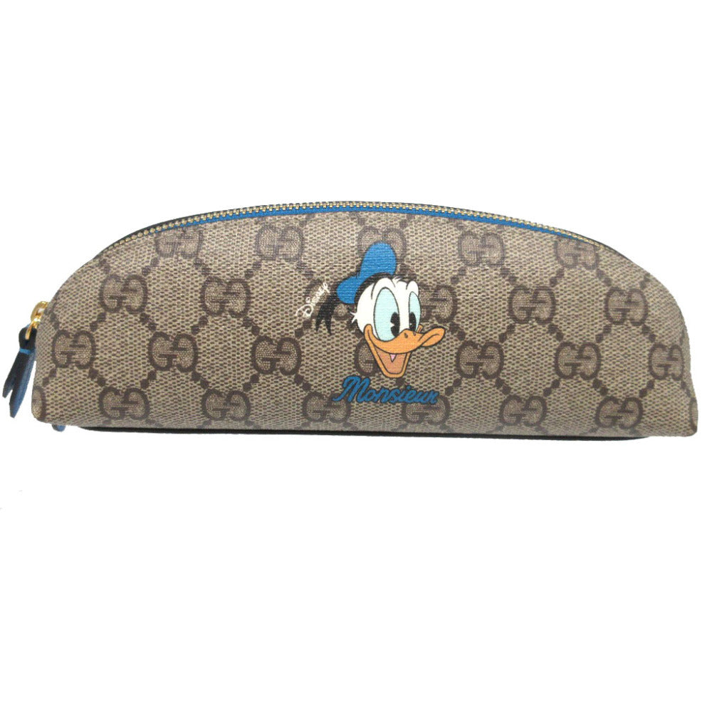 未使用 グッチ 662129 ディズニーコラボ ドナルドダック GGスプリーム レザー ベージュ ブルー 青 筆箱 ペンケース 0199【中古】GUCCI