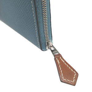 美品 エルメス アザップロング シルクイン B刻印(2023年製) ヴォーエプソン ブルージーン ラウンドファスナー長財布 財布 0212【中古】HERMES