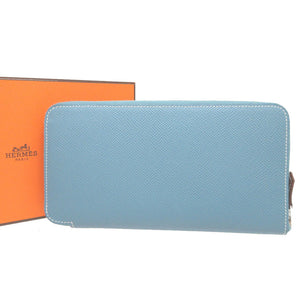 美品 エルメス アザップロング シルクイン B刻印(2023年製) ヴォーエプソン ブルージーン ラウンドファスナー長財布 財布 0212【中古】HERMES