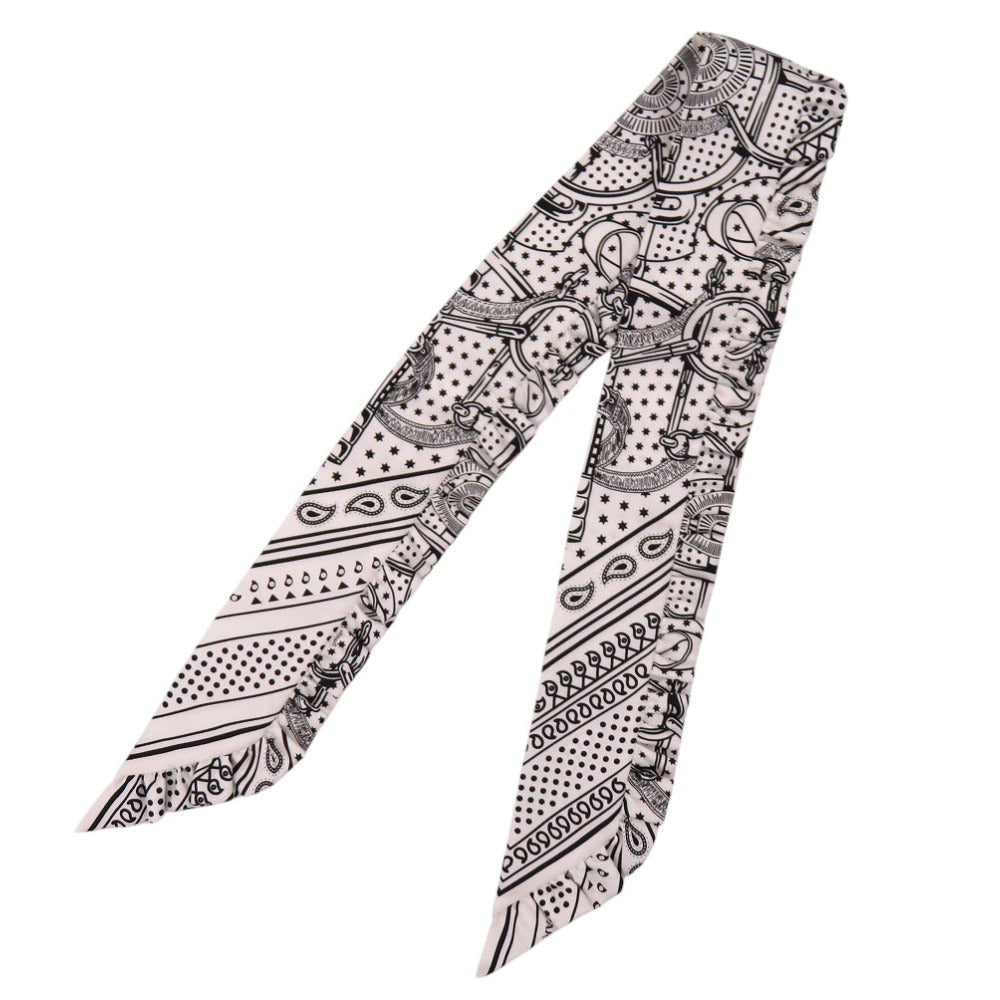 未使用品 エルメス ツイリー フリル スカーフ ギャザーブレード 総柄 エプロンドール バンダナ EPERON D'OR 852978S シルク BLANC 0214【中古】HERMES