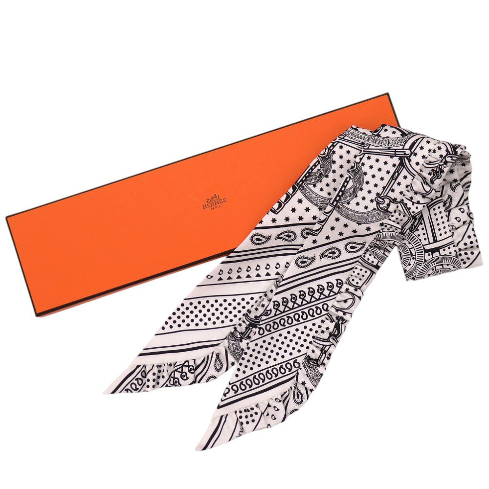 未使用品 エルメス ツイリー フリル スカーフ ギャザーブレード 総柄 エプロンドール バンダナ EPERON D'OR 852978S シルク BLANC 0214【中古】HERMES